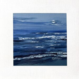 8x8 Original Oil Landscape Painting Nocturne Impressionist Ocean Coastal Signed